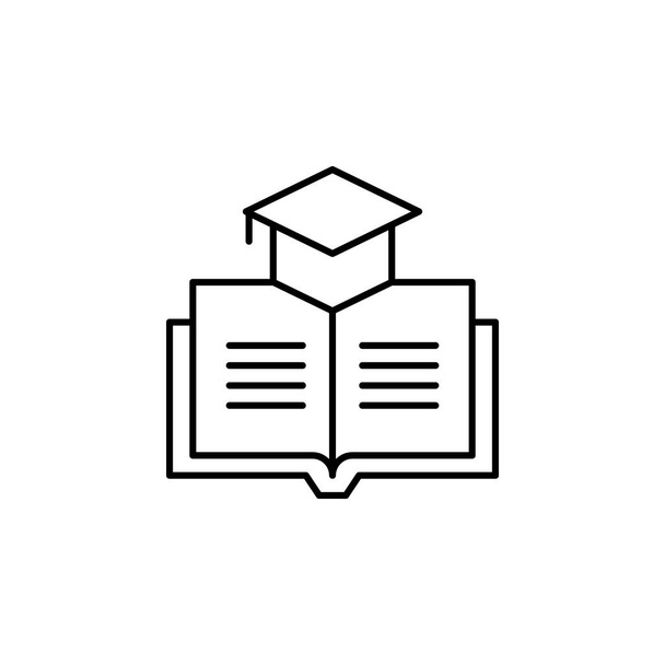 Online education outline vector icon graduation cap laying on book line icon - Vecteur, image