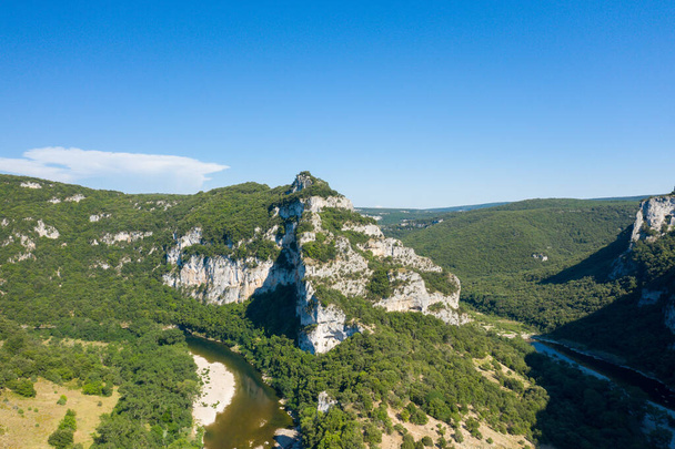 This landscape photo was taken in Europe, France, Ardeche, summer. We see the countryside of the Gorges de lArdeche, under the Sun. - Photo, Image