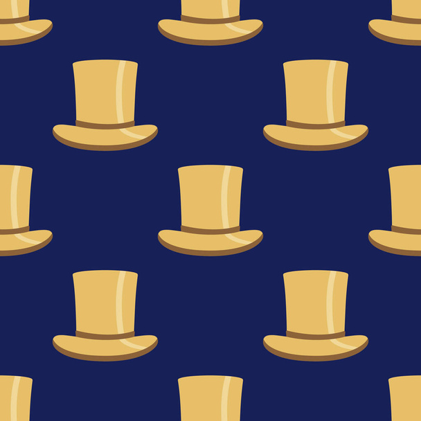 Seamless pattern with golden top hat on dark blue background - Photo, image