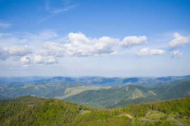 This landscape photo was taken in Europe, France, Ardeche, in summer. We see the panoramic view of the Ardeche countryside, under the Sun. - Photo, Image