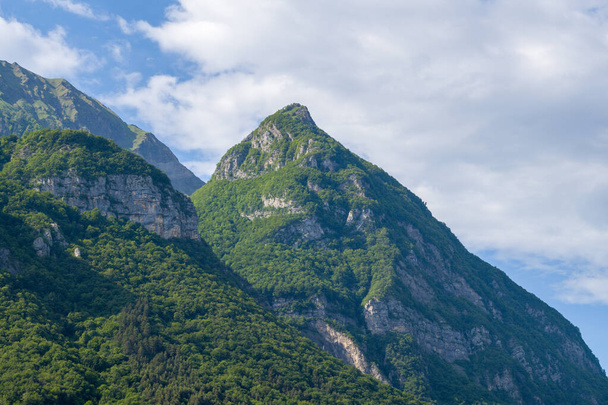 Эта пейзажная фотография была сделана в Европе, Франции, Изере, Альпах, летом. Мы можем увидеть Массив де Бож и его красивые зеленые леса, под солнцем. - Фото, изображение