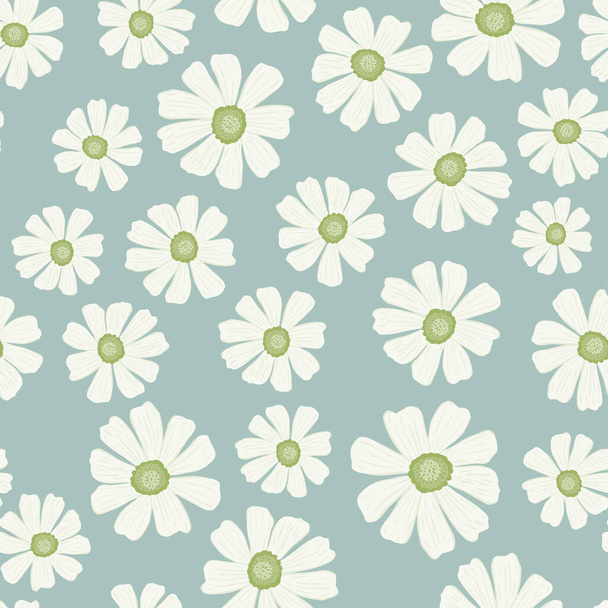 Chamomile pattern seamless in freehand style. Spring flowers on colorful background. Vector illustration for textile prints, fabric, banners, backdrops and wallpapers. - Vector, Image