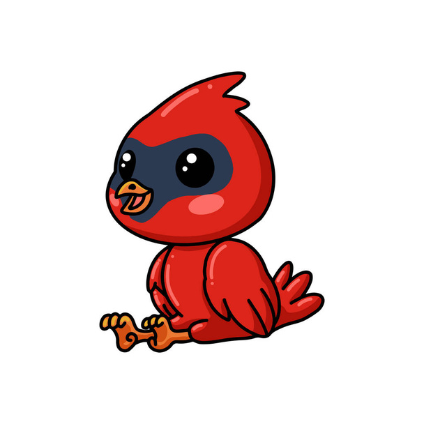 Vector illustration of Cute baby cardinal bird cartoon sitting - Vektör, Görsel