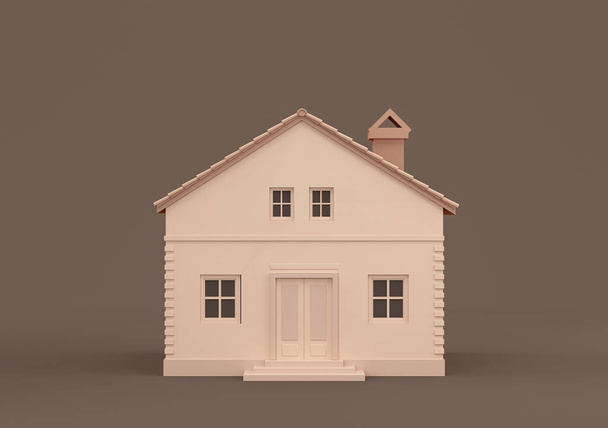 Real estate property monochrome single detached house, miniature detached house model flat and solid brown color, 3d Rendering, nobody - Foto, Bild