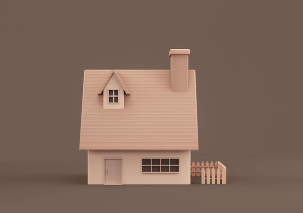 Real estate property monochrome single detached house, miniature detached house model flat and solid brown color, 3d Rendering, nobody - Foto, Bild