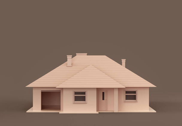 Real estate property monochrome single detached house, miniature detached house model flat and solid brown color, 3d Rendering, nobody - Photo, image