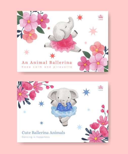 Facebook template with Fairy ballerinas animals concept,watercolor styl - Vector, Image