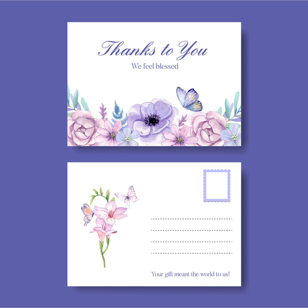 Postcard template with peri spring flower concept,watercolor styl - Διάνυσμα, εικόνα