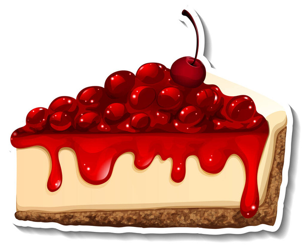 A piece of cherry cheesecake in cartoon style illustration - Vector, Imagen