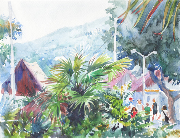 Poster of wall art landscape watercolor  - Fotó, kép