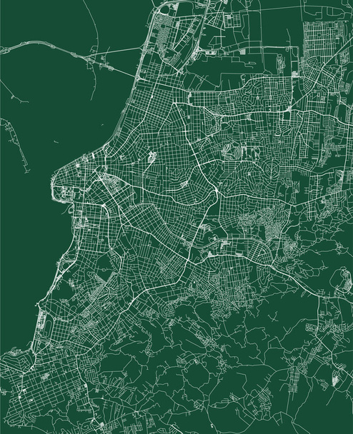 Porto Alegre ciudad Brasil municipio mapa vectorial. Green mapa callejero, zona de municipio, líneas blancas. Escenario urbano para el turismo. - Vector, imagen