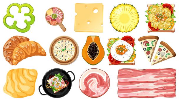 Colección de ingredientes alimentarios sobre fondo blanco ilustración - Vector, Imagen