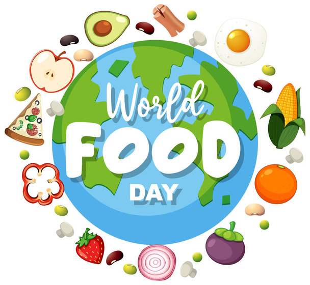 World Food Day logo with healthy food ingredients illustration - Vector, Image
