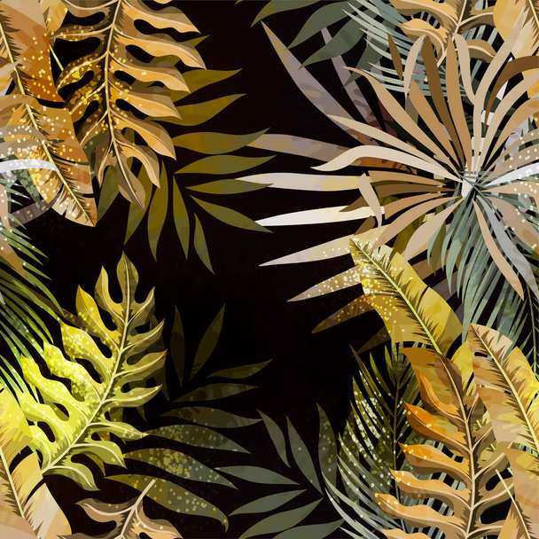 Patrón tropical inconsútil de moda con hojas exóticas y selva de plantas. - Vector, imagen