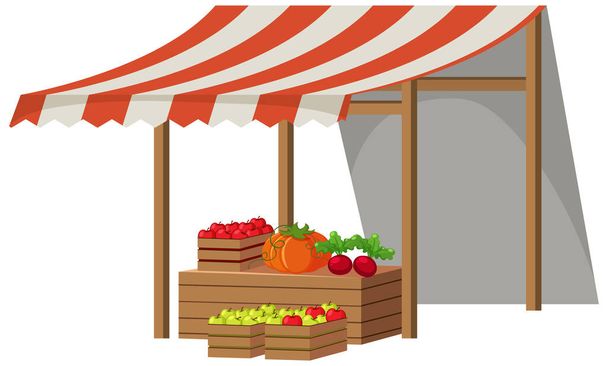 Магазин фруктов с полосатой крышей - Вектор,изображение