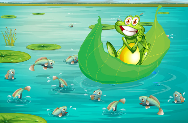 žába a rybník - Vektor, obrázek