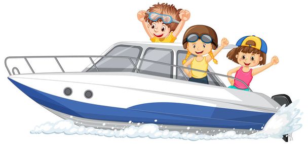 Jovem barco de condução com seus amigos ilustração - Vetor, Imagem
