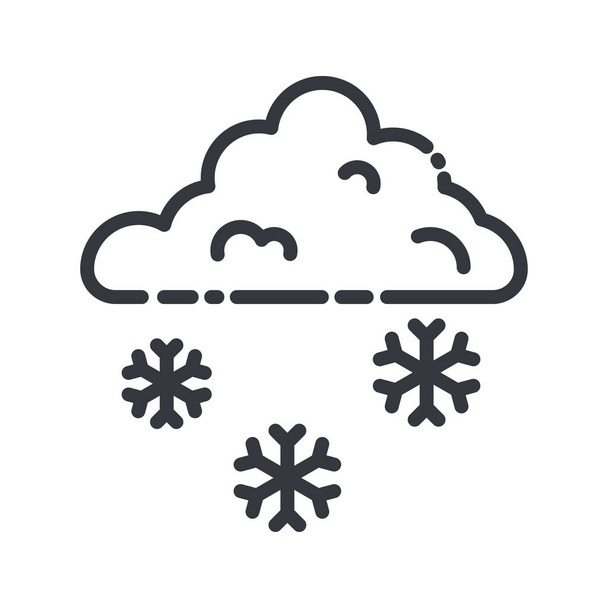 透明な背景に隔離された天気予報のベクトルラインアイコン。雪と曇りの空 - ベクター画像