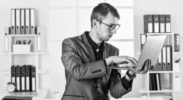 Man with laptop online job marketing specialist, video conference concept - Fotó, kép