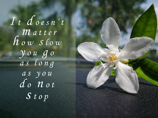 Motivational and inspirational quote with flower background - It does not matter how slow you go as long as you do not stop - Foto, Bild