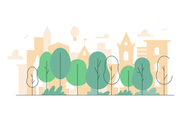 City panorama. Houses, trees and sky.  - Vetor, Imagem