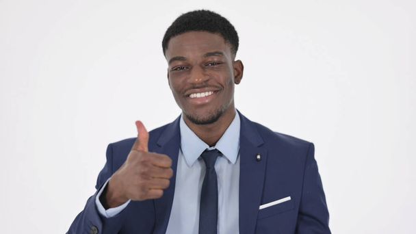 African Businessman showing Thumbs Up Sign on White Background - Foto, Imagen