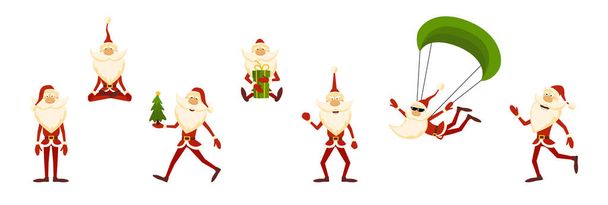 Vector illustration of cartoon Santa Claus characters on white background. - Vettoriali, immagini