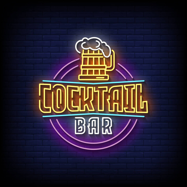 Cocktail Bar Neon Signs Style Text Vector - Vektor, obrázek