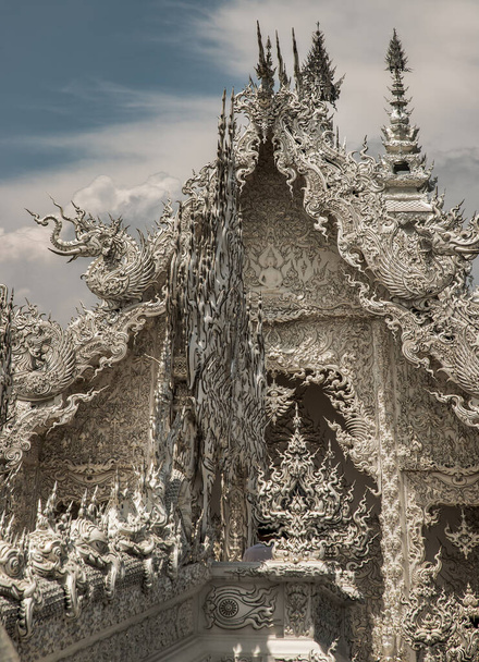 Chiang Rai, Thailand - Sep 05, 2020 : Elaborate sculptures at the famous Wat Rong Khun (White Temple) in Chiang Rai, Thailand. Selective Focus. - Valokuva, kuva