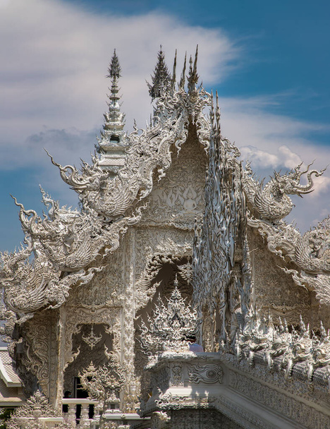 Chiang Rai, Thailand - Sep 05, 2020 : Elaborate sculptures at the famous Wat Rong Khun (White Temple) in Chiang Rai, Thailand. Selective Focus. - Fotó, kép