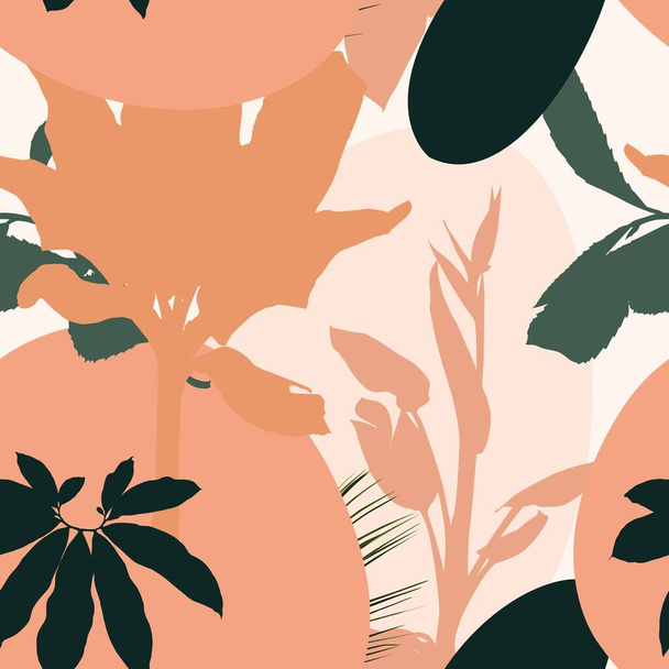 Trendy contemporary abstract floral seamless pattern. Fashionable template with palm leaves silhouette for your design. - Vecteur, image