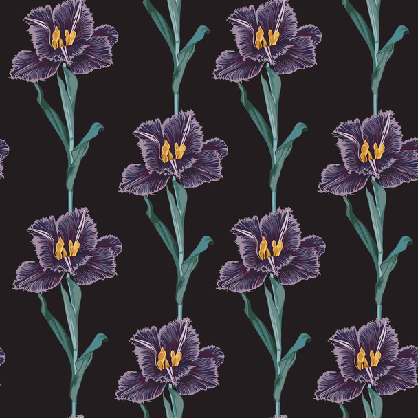 Beautiful botanical pattern with tulip flowers, seamless pattern. A beautiful print for printing on fabric, wallpaper, designer prints. - Vector, imagen