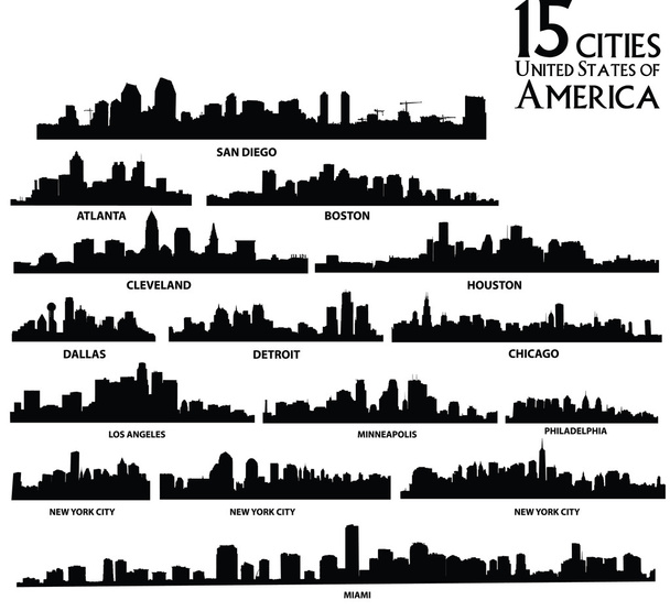 Conjunto de vector América ciudades silueta
 - Vector, Imagen