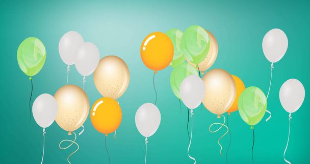 Image of colourful balloons bouncing on green background. party and celebration concept digitally generated image. - 写真・画像