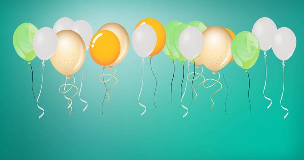 Image of colourful balloons bouncing on green background. party and celebration concept digitally generated image. - Фото, изображение