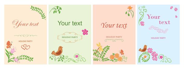 decorative banners for holiday - vector floral decorative templates with flowers and birds - Vector, afbeelding