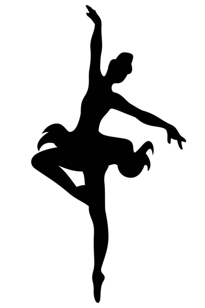 Ballet Dancer girl. Vector clipart. Black silhouette isolated on white. - Vektor, kép