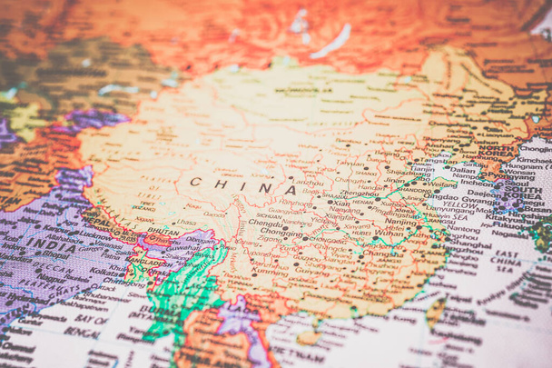 Chine sur la carte texture de fond de voyage - Photo, image