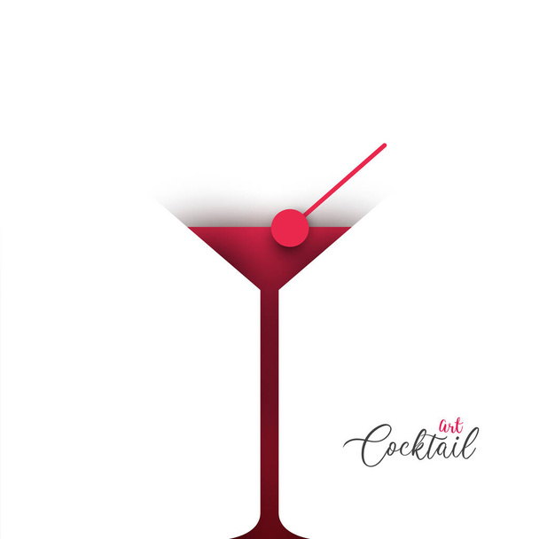 Cocktail or juice silhouette in trendy minimalistic geometric paper cut style. Abstract creative colorful composition. Concept for branding menu, cover, flyer, banner. Modern vector illustration. - Vektör, Görsel