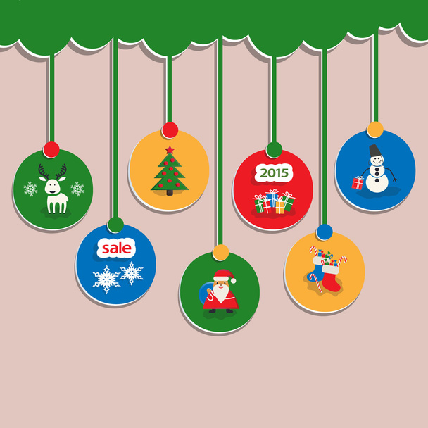 Decoraciones navideñas, juego de etiquetas
 - Vector, Imagen