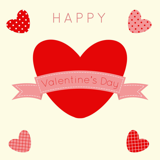 Valentine's Day greeting card with different decorated hearts. - Vector, afbeelding