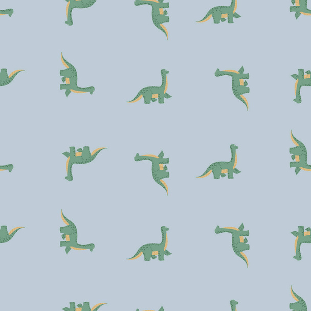 Carino modello brachiosauro senza soluzione di continuità. Divertente schizzo di dinosauro per bambini. Texture ripetuta in stile doodle per tessuto, carta da regalo, carta da parati, tessuto. Illustrazione vettoriale. - Vettoriali, immagini