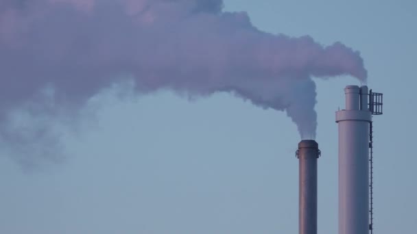 激しい煙と冬の街の煙突。工業工場の汚染、煙の出る排気ガス。工業地帯、濃い煙。気候変動、生態系、大気、オゾン層 - 映像、動画