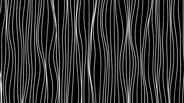 Cordes blanches incurvées abstraites coulant sur un fond noir, boucle transparente. Motion. Lignes de cintrage étroites, monochrome. - Séquence, vidéo
