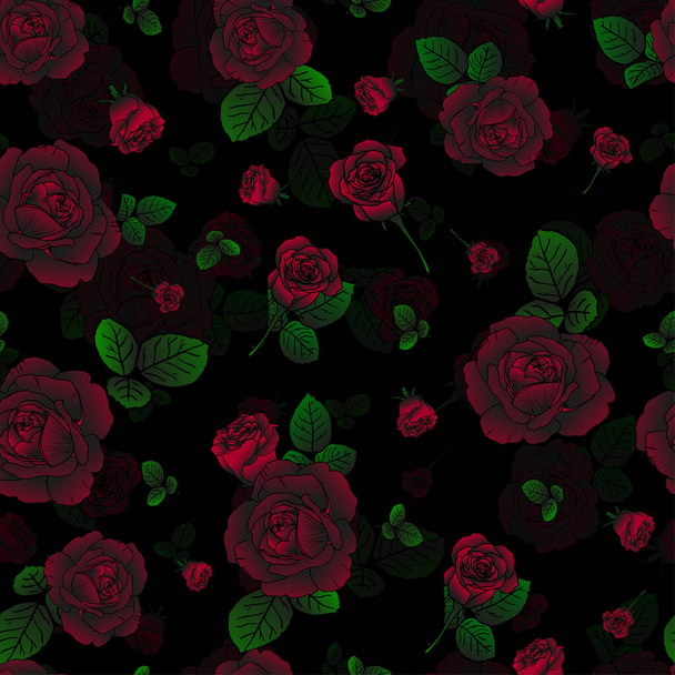 Beautiful seamless pattern with red roses. This pattern fits for textiles, blankets, beds, wallpaper, drapes, covers and covers. - Vektör, Görsel