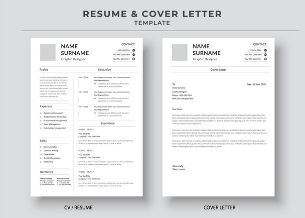 Resume and Cover Letter Template, μινιμαλιστικό βιογραφικό cv πρότυπο - Διάνυσμα, εικόνα