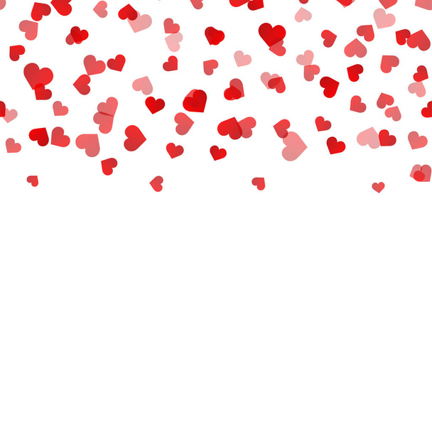 Concept of Valentines day card with falling red hearts on white background. Vector illustration. - Vector, afbeelding