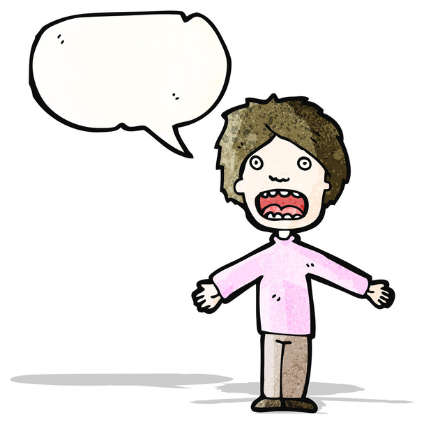 dibujos animados confundido chico con el habla burbuja
 - Vector, Imagen