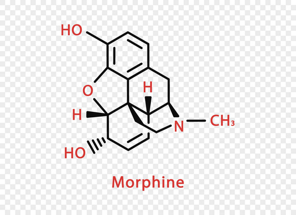 Morfine chemische formule. Morfine structuurchemische formule geïsoleerd op transparante achtergrond. - Vector, afbeelding