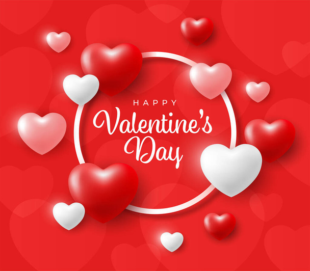 Valentine's day greeting card design template. Love background with hearts in vector. - ベクター画像